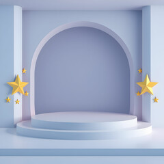 3d render of abstract empty stage with cylinder podium steps with golden stars