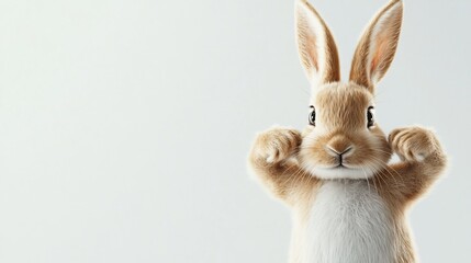 Fototapeta premium Close-up portrait of a strong and muscular rabbit flexing its arms in a fierce fighting pose,symbolizing physical strength,aggression,and determination.