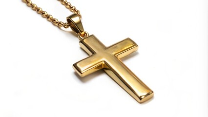 Gold Cross Pendant Necklace on White Background