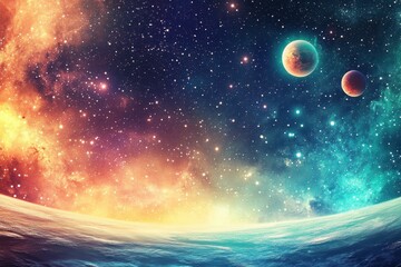 Obraz premium Celestial Landscape Featuring Planets And Nebulae