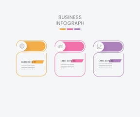 Process business infographic thin line with square template design with icons and 3 options or steps