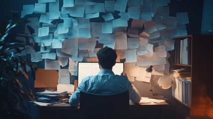 Businessman hold long to do list, paper document, shopping bill, tax invoice. Time management or payment concept. Impossible agenda