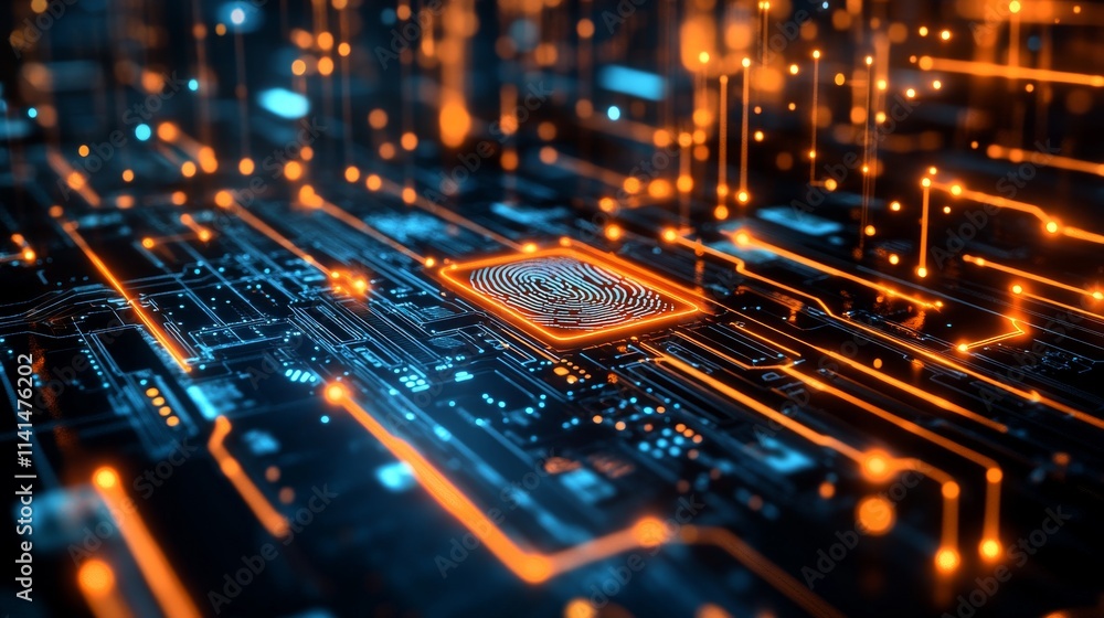 Aufkleber abstract technology background. cyber security concept. fingerprint scanning on circuit board vector