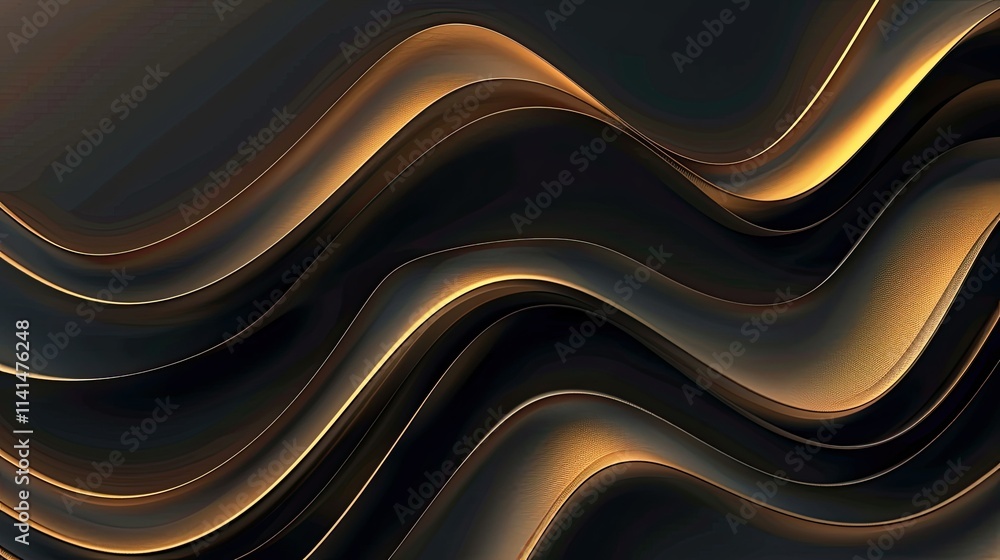 Aufkleber abstract waves in dark tones with golden highlights create a dynamic visual flow.
