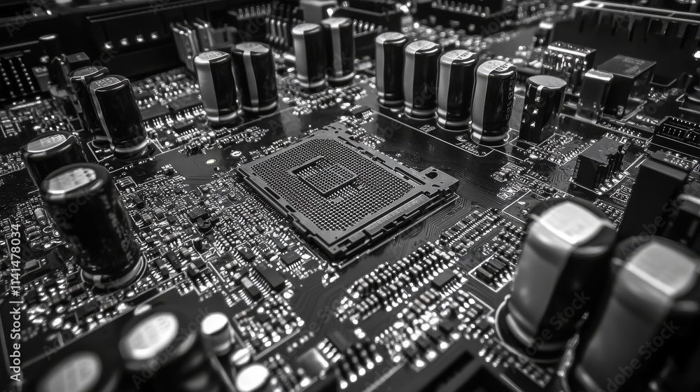 Poster central computer processors cpu concept. motherboard digital chip. technology science background. in