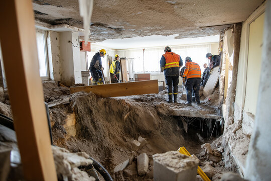 Water pipe disaster causes extensive damage in residential apartment. Generative AI