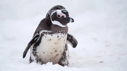 Humboldt Penguin Walking Through Snow