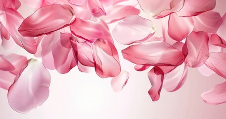 Fototapeta premium A collection of delicate pink flower petals floating gracefully in soft light.