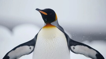 Obraz premium Majestic King Penguin with Wings Spread in Snow