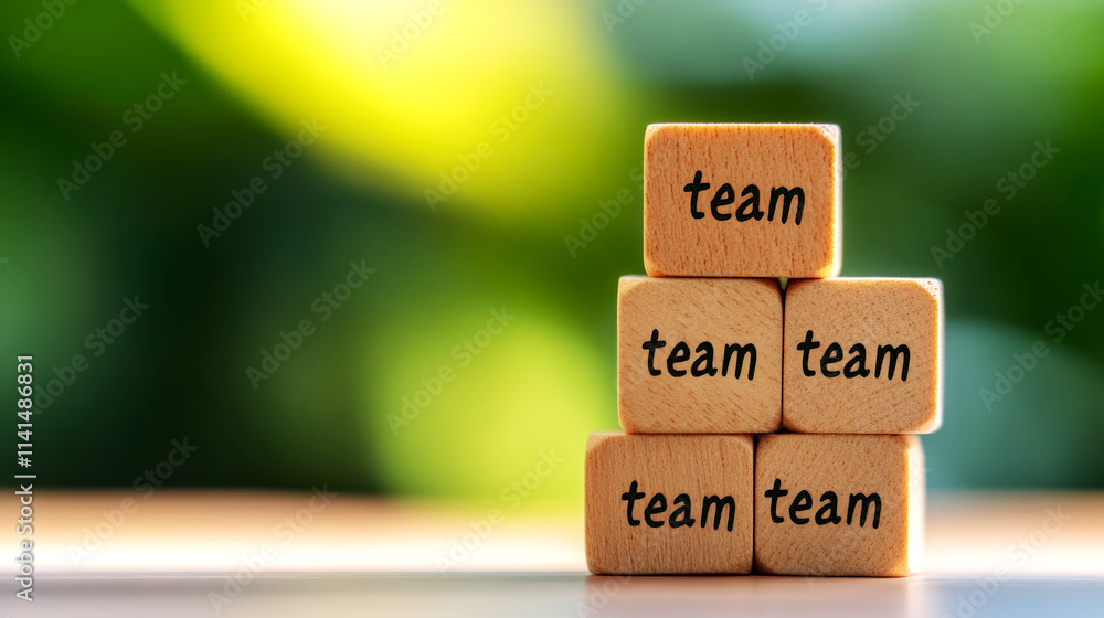 Aufkleber team building exercise using wooden blocks in a natural setting focused on collaboration and strateg