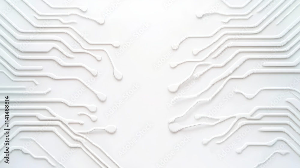 Poster a minimalist design featuring intricate white circuit patterns on a light background, symbolizing te