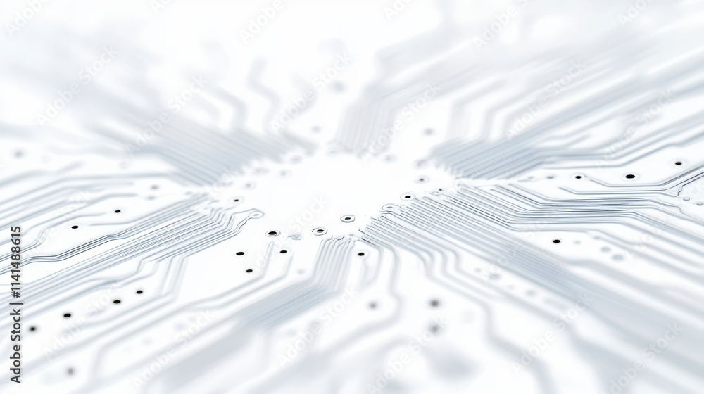 Poster a close-up view of a circuit board, showcasing intricate patterns and connections in a sleek, modern