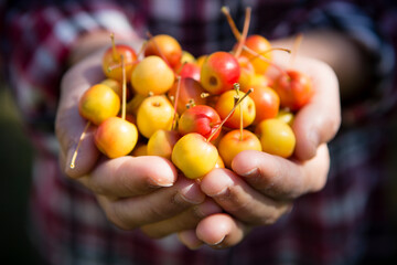 Ripe Organic Crab Apple Fruit Hands Holding