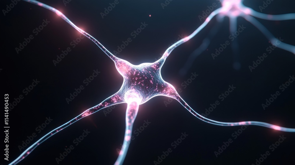 Poster close-up view of a neuron with glowing connections.