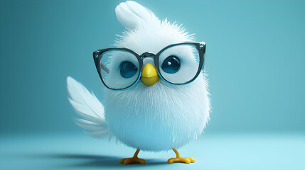 Fototapeta premium 3D Render Fluffy Bird Wearing Glasses