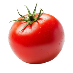 Juicy Red Tomato with Green Stem on White Background