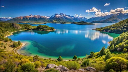 Fototapeta premium Breathtaking Laguna La Victoria View with Lush Greenery and Vibrant Blue Waters, Ideal for Nature Lovers and Travel Enthusiasts Seeking Scenic Landscapes and Tranquil Retreats
