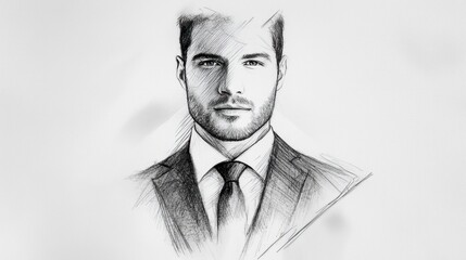 A sophisticated pencil sketch of a man in a suit, showcasing a confident expression and refined style.