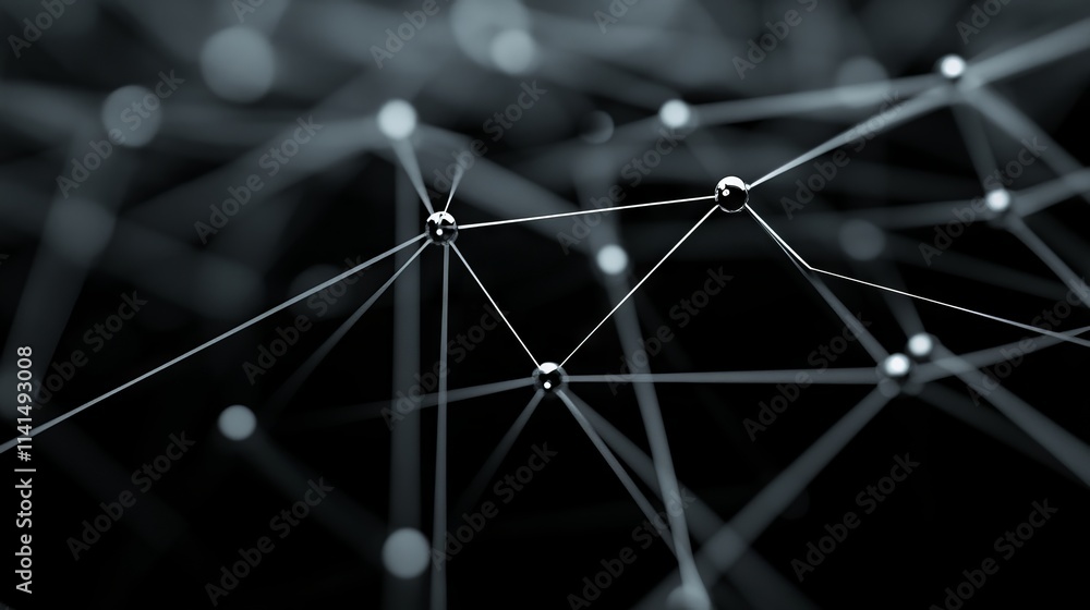 Poster abstract 3d digital network connections on grey background – futuristic technology visualization