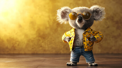Cool Koala in Sunglasses and Shirt 3D Illustration