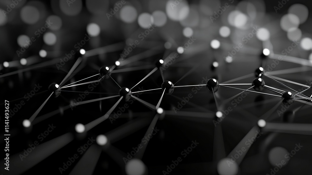 Poster abstract 3d digital network connections on grey background – futuristic technology visualization