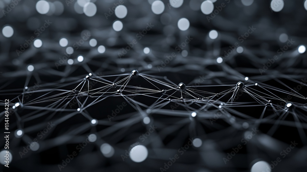 Aufkleber abstract 3d digital network connections on grey background – futuristic technology visualization