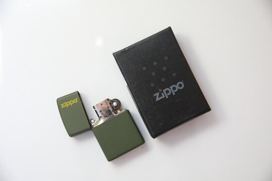 PERLIS, MALAYSIA - JANUARY 20, 2025: Not used Zippo brushed chrome lighter with windproof. Zippo lighters have gained popularity as windproof lighters.