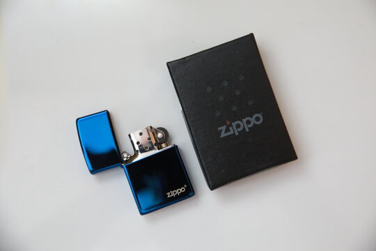 PERLIS, MALAYSIA - JANUARY 20, 2025: Not used Zippo brushed chrome lighter with windproof. Zippo lighters have gained popularity as windproof lighters.