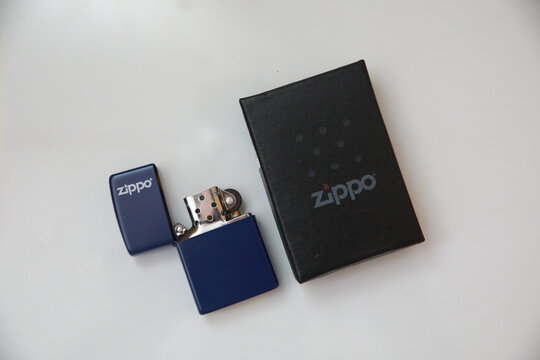 PERLIS, MALAYSIA - JANUARY 20, 2025: Not used Zippo brushed chrome lighter with windproof. Zippo lighters have gained popularity as windproof lighters.