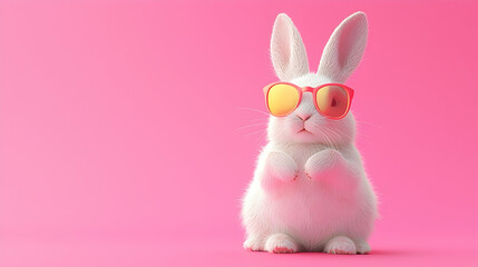 Fototapeta premium Adorable 3D Bunny in Sunglasses on Pink Background