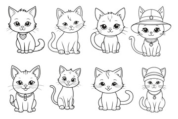 set of cat cartoon character line art design