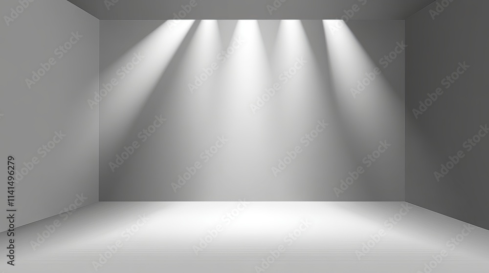 Poster minimalistic abstract grey background featuring an empty room illuminated by a spotlight effect – id