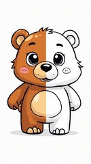 Cute Cartoon Bear Toy in Color and Black-and-White Illustration