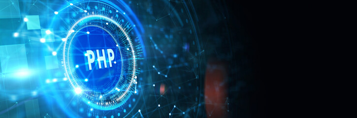 Business, Technology, Internet and network concept. PHP abbreviation. Modern technology concept. 3d illustration