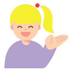 片手を上げる笑顔の女性のアイコン
