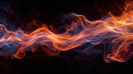Abstract Fiery Smoke Waves on Black Background