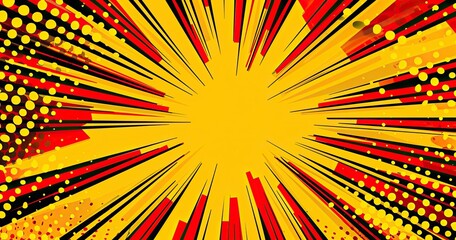 A vibrant explosion of colors with dynamic lines radiating from a central point.