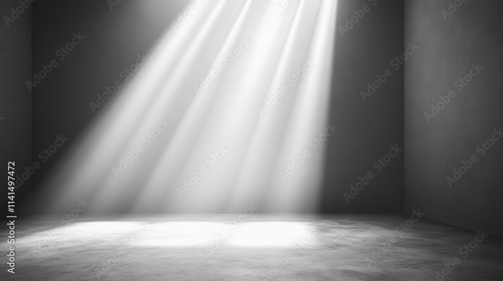 Poster minimalistic abstract grey background featuring an empty room illuminated by a spotlight effect – id