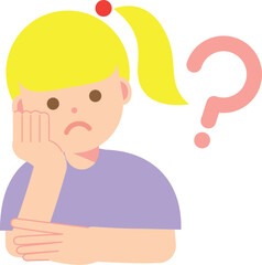考える、分からない、困った顔の女性のイラスト
