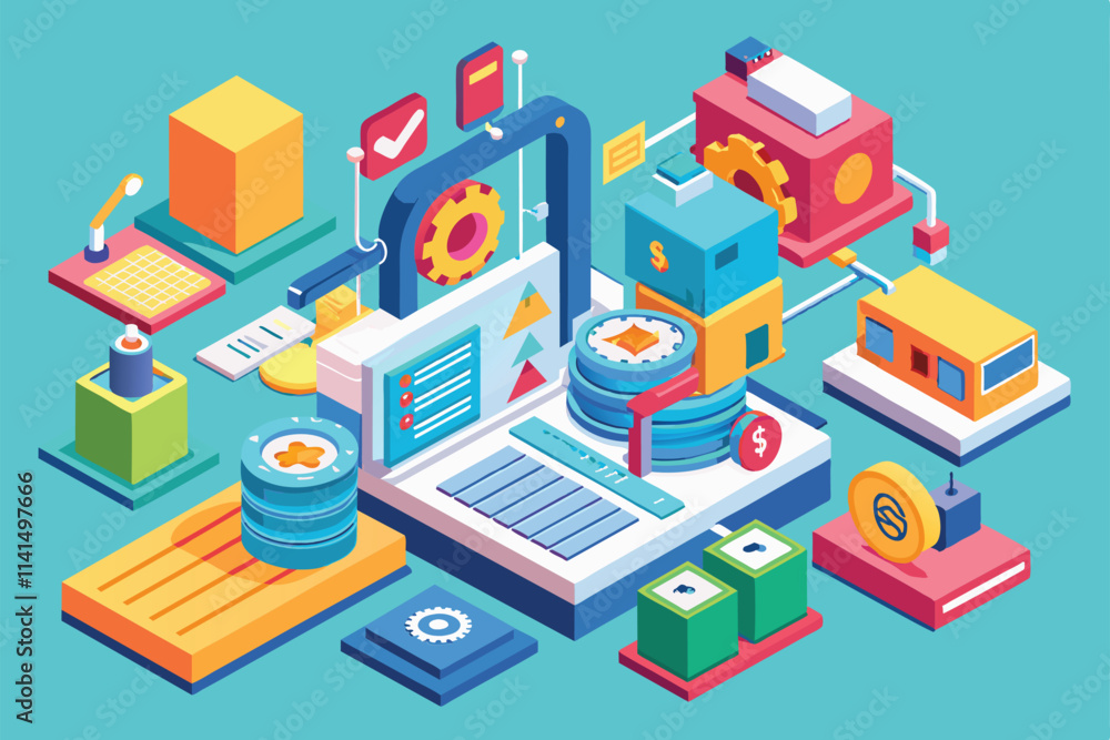 Poster a colorful representation of customizable tools enhancing efficiency and productivity in a modern wo