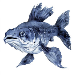 detailed illustration of prehistoric coelacanth fish blue tones, showcasing its unique features