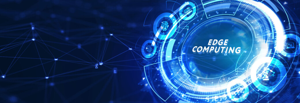 Edge computing modern IT technology on virtual screen. Business, technology, internet and networking concept. 3d illustration
