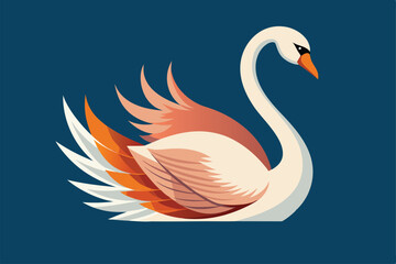 A graceful swan moves smoothly through calm waters, displaying its elegant form, Elegant swan Customizable Flat Illustration