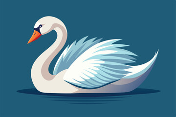 Naklejka premium A beautiful swan swims calmly in clear waters, showcasing its stunning feathers and elegant form, Elegant swan Customizable Semi Flat Illustration