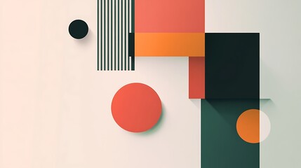 Abstract geometric shapes composition with muted colors and shadows.