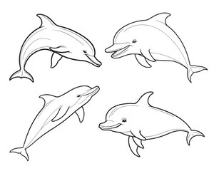 set of dolphin line art design