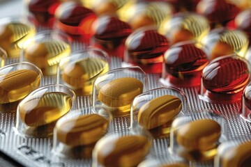 Close-up of Yellow and Red Pills in a Blister Pack