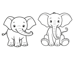 set of elephant cartoon character line art design