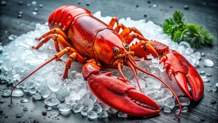 Fresh Maine Lobster on Ice - A Captivating Close-Up of a Single Red Steamed Lobster Perfect for Seafood Lovers, Culinary Arts, and Gastronomy Enthusiasts