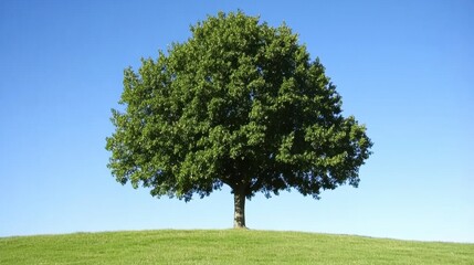 Fototapeta premium Lush Green Tree Against Clear Blue Sky on a Sunny Day in Nature Landscape